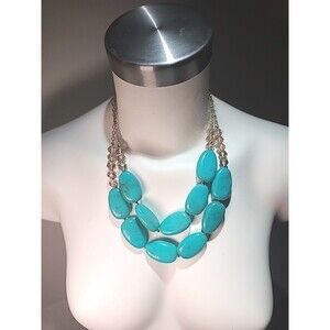 Vintage 12" The Limited Large Turquoise & Beads & Gold Tone Chain Necklace